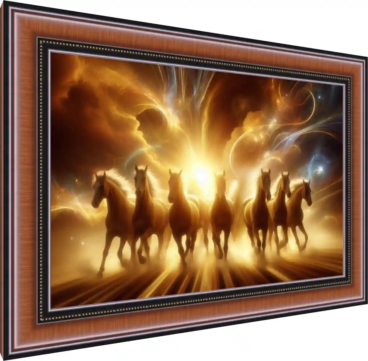 Glowing Seven Lucky Horses Vastu Print — photo frame preview | PrintPosters.in